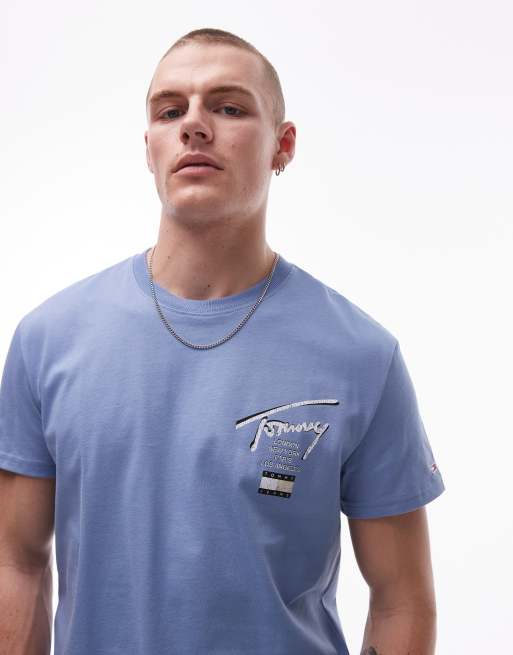 【 JEANS】regular signature back print t-shirt Tommy Jeans regular signature back print t-shirt in blue | ASOS