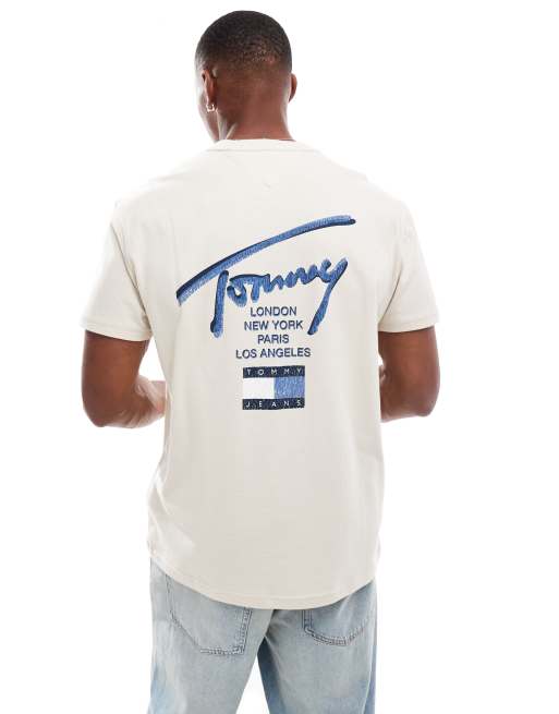 Tommy Jeans regular signature back print t-shirt in off white and blue, 4 of 4