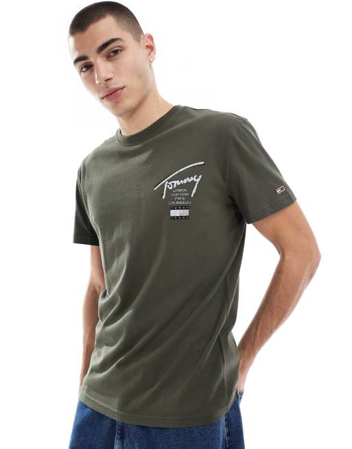 Tommy Jeans regular signature back print t-shirt in olive green and white, 3 of 4