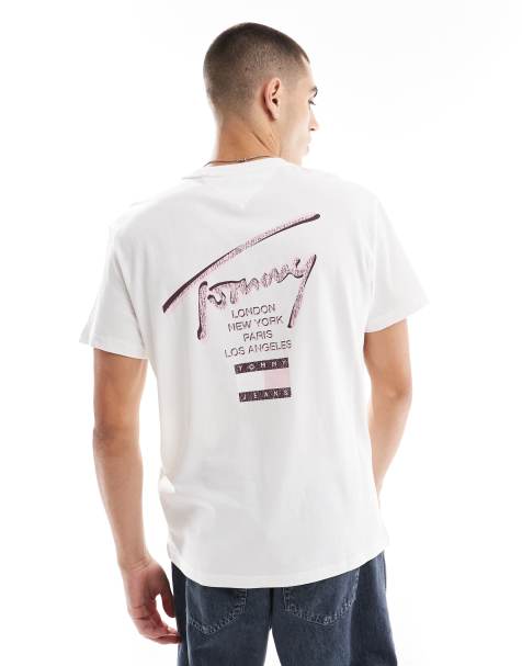 Tommy Jeans regular signature back print t-shirt in white and pink