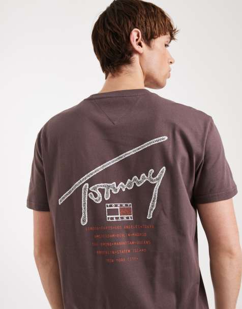 Tommy Jeans regular signature detail black print t-shirt in brown 