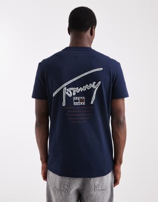 Tommy Jeans Regular Signature Detail Black Print T-shirt In Blue