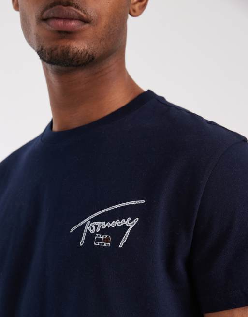 Tommy Jeans regular signature detail black print t-shirt in navy , 4 of 5