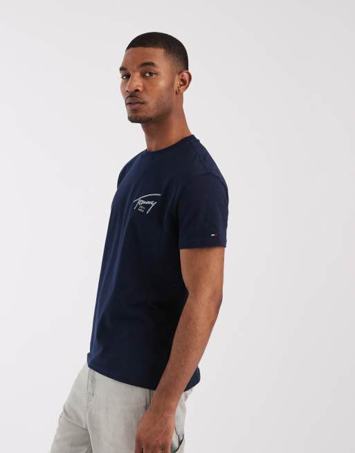 Tommy Jeans regular signature detail black print t-shirt in navy , 5 of 5