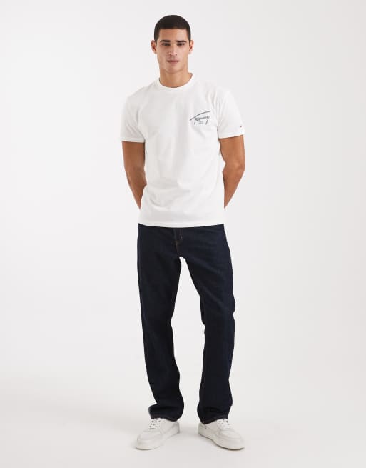 Tommy Jeans regular signature detail black print t-shirt in white , 2 of 5