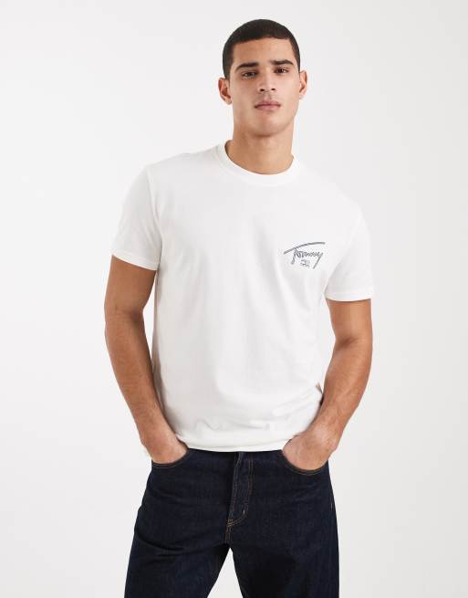 Tommy Jeans regular signature detail black print t-shirt in white , 3 of 5