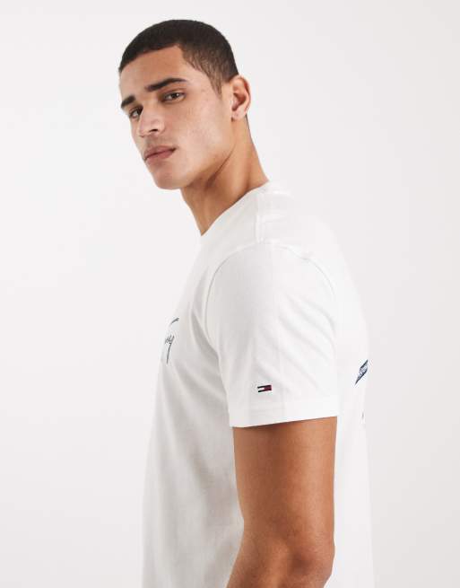 Tommy Jeans regular signature detail black print t-shirt in white , 4 of 5