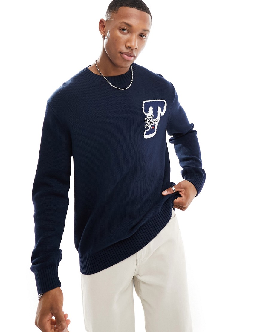 Tommy Jeans regular single letter sweater in navy