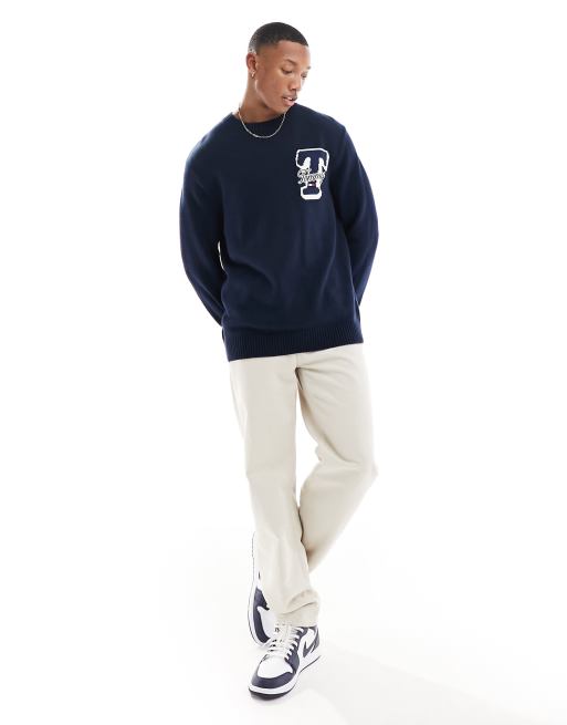 Tommy Jeans regular single letter sweater in navy, 4 of 4