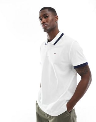 Tommy Jeans regular solid tipped polo shirt in white