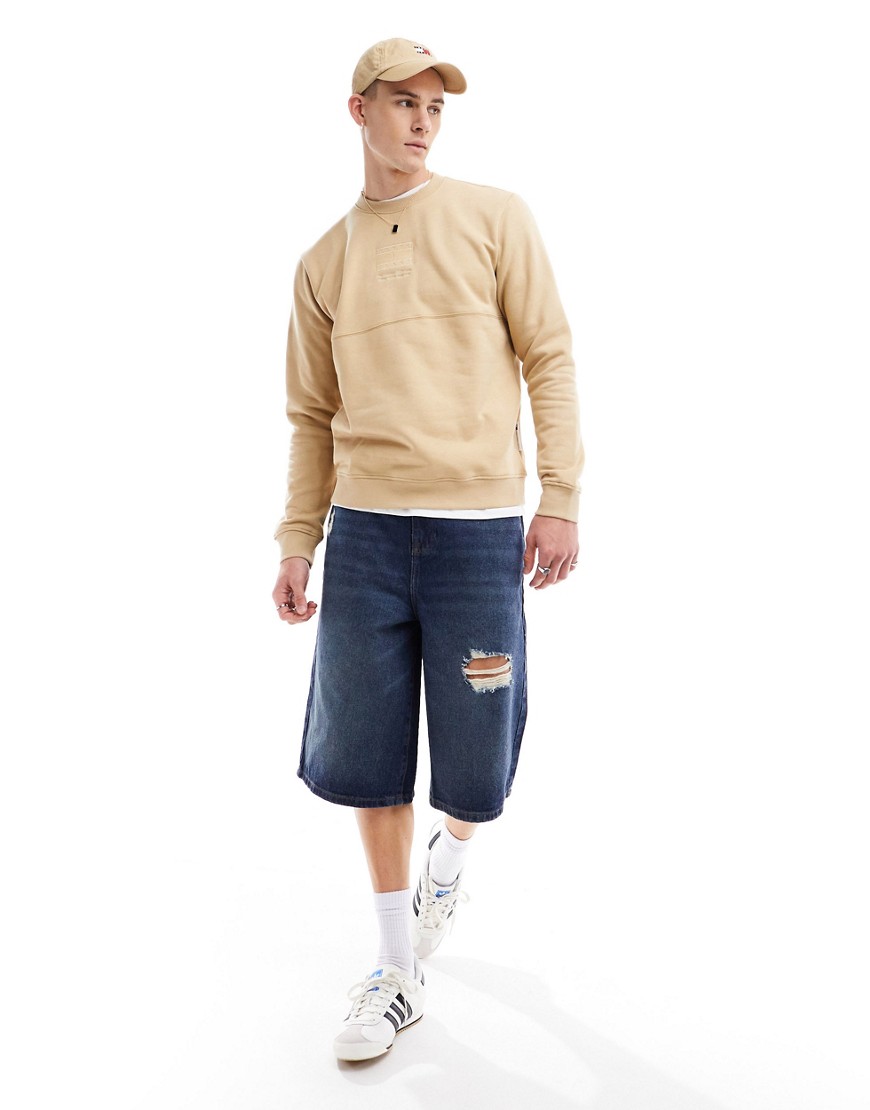 Tommy Jeans Regular Tonal Flag Logo Crew Neck Sweatshirt In Sand-neutral