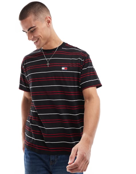 Tommy Jeans relaxed badge t-shirt in black and red stripe - view 1
