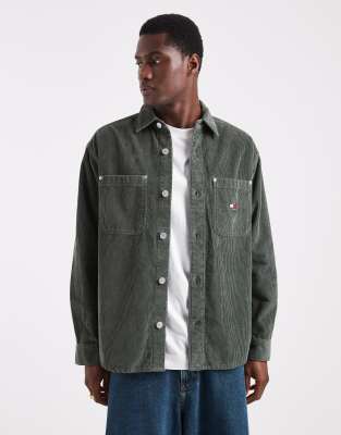 Tommy Jeans Relaxed Cord Shirt In Green