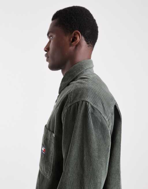 Tommy Jeans relaxed cord shirt in khaki green, 4 of 5