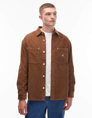 Tommy Jeans Chest-pockets Corduroy Shirt In Brown