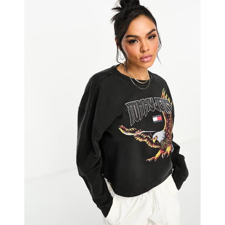 Tommy Jeans relaxed cropped vintage eagle crew neck sweatshirt