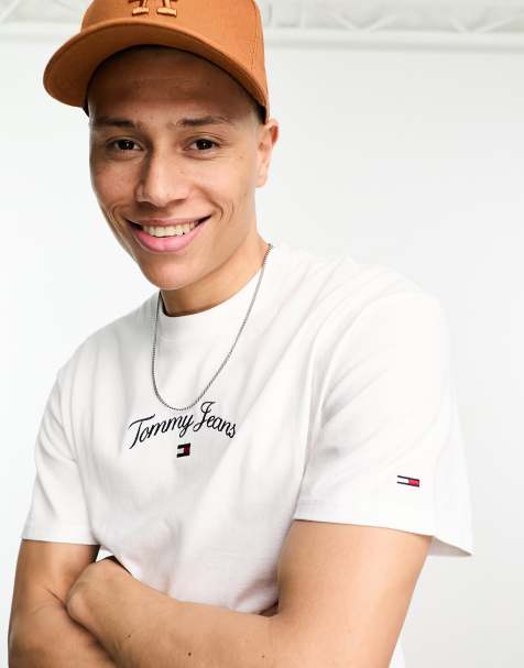 Tommy Jeans relaxed curved serif flag logo t-shirt in white - view 1