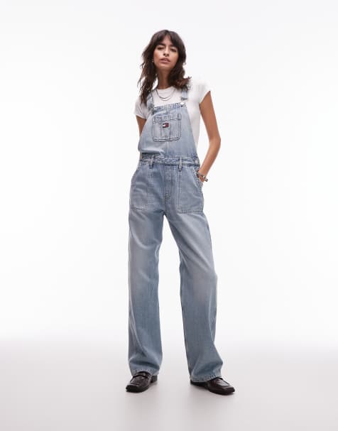 Tommy Jeans relaxed dungarees in light wash - view 1