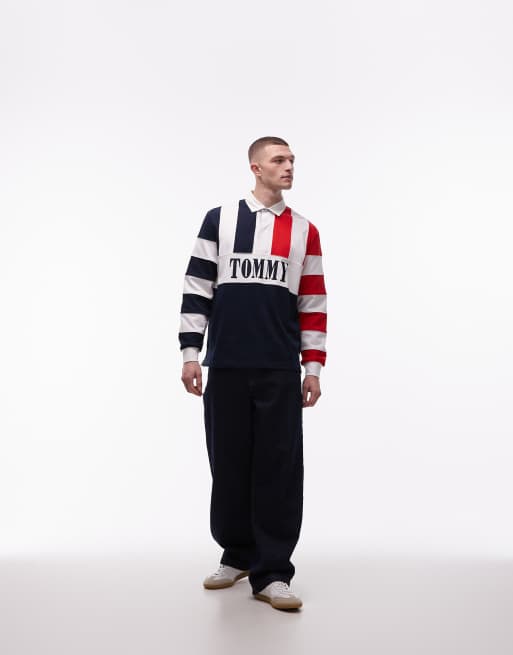 Tommy Jeans relaxed fit archive rugby shirt in navy & red stripe, 3 of 6