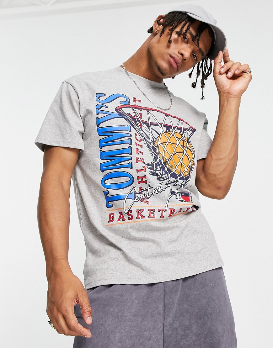 Tommy Jeans relaxed fit basketball vintage print cotton t-shirt in heather gray