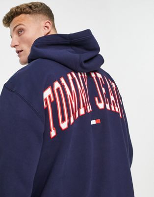 Tommy Jeans relaxed fit collegiate back logo hoodie in navy