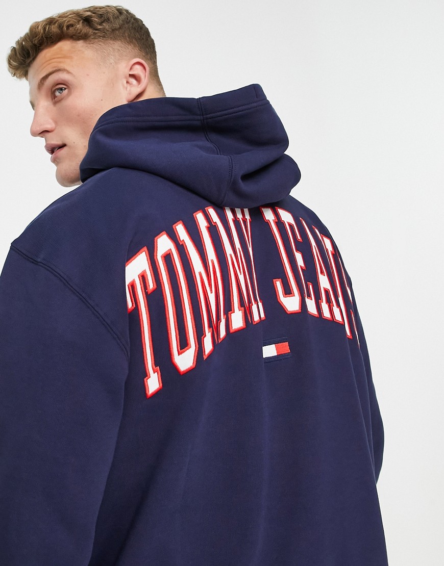 Tommy Jeans relaxed fit collegiate back logo hoodie in navy