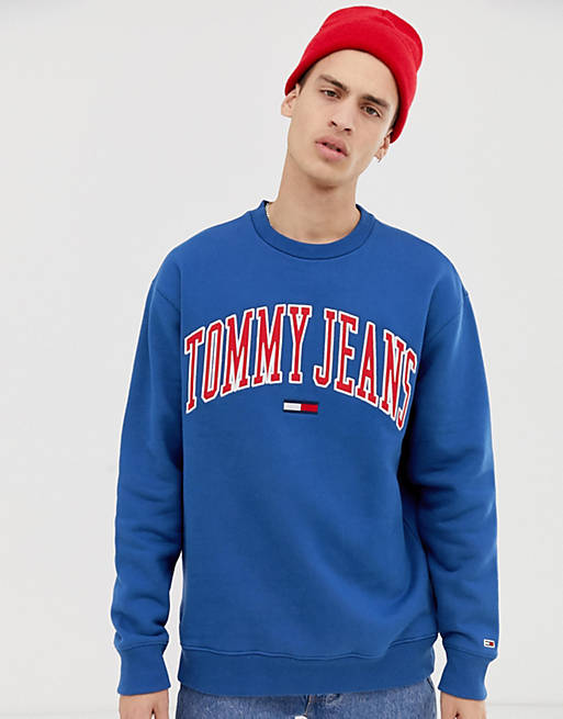 Tommy Jeans relaxed fit collegiate capsule sweatshirt in blue | ASOS