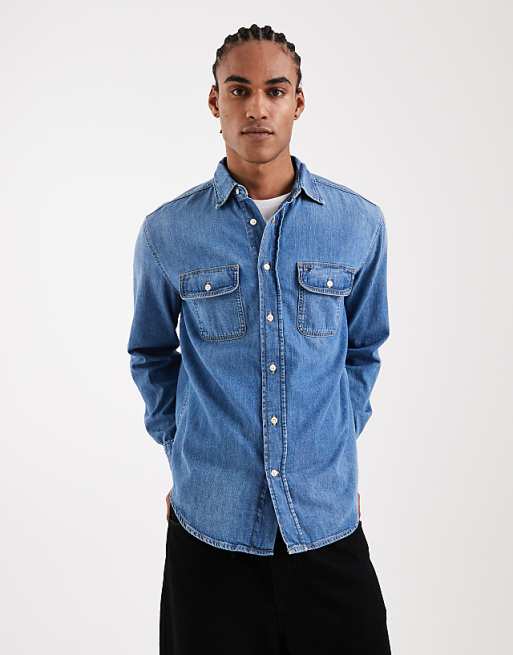 Tommy Jeans relaxed fit denim shirt in mid wash blue
