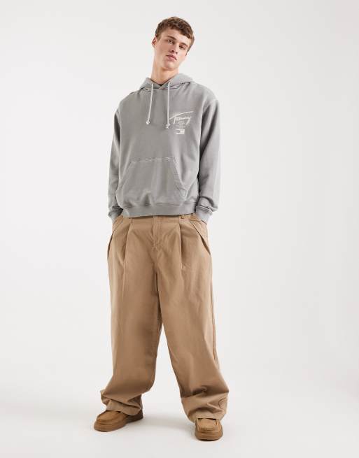 Tommy Jeans – Relaxed-Fit-Kapuzenpullover in Grau mit neonfarbenem Signatur-Logo, 2 von 5