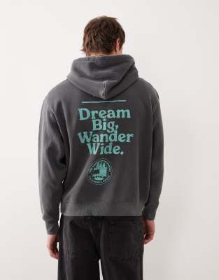 Relaxed-Fit-Kapuzenpullover in verwaschenem Schwarz mit Grafiklogo auf der Brust Schwarz 54