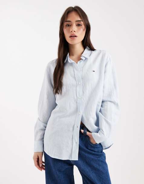 Tommy Jeans relaxed fit linen blend shirt in light blue - view 1