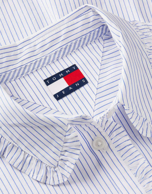 Tommy Jeans Relaxed fit ruffle poplin shirt in blue / stripe, 6 of 6