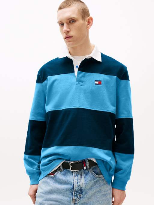 Tommy Jeans – Relaxed-Fit-Rugbyshirt mit mehrfarbigem Farbblock-Design