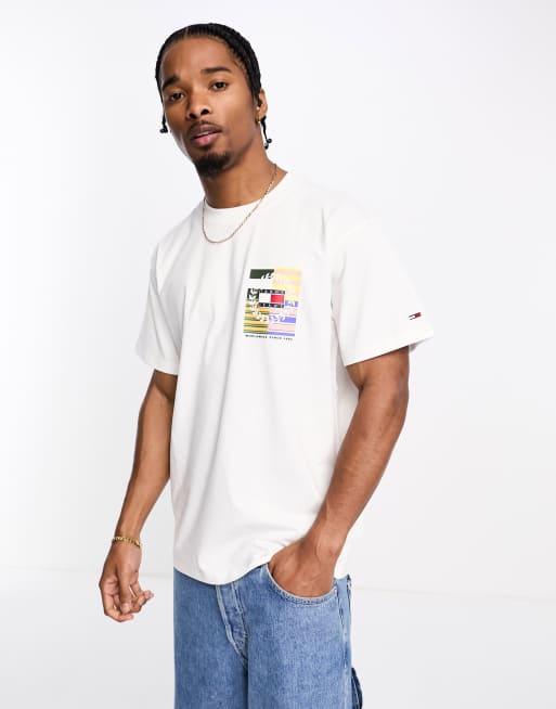 tommy jeans coloured lines logo tee white