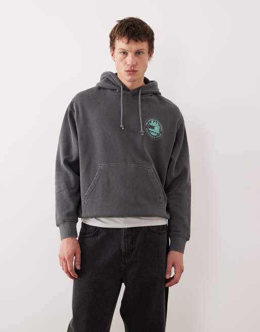 Tommy Jeans relaxed graphic chest logo hoodie in washed black , 3 of 5