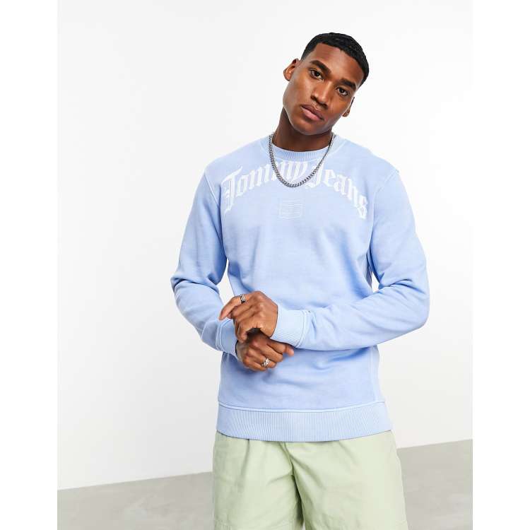 Tommy Jeans relaxed grunge arch logo crewneck sweatshirt in light blue