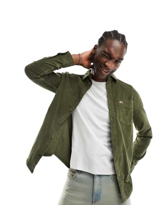 Tommy Jeans relaxed logo corduroy in | olive green ASOS shirt