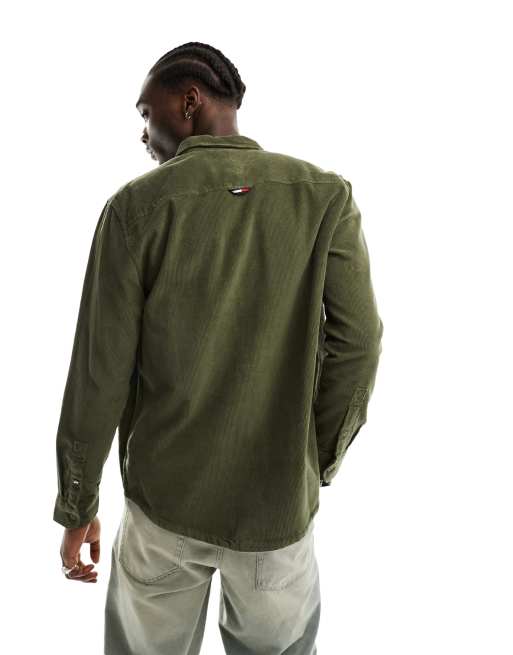 Tommy Jeans olive logo shirt green in ASOS corduroy | relaxed