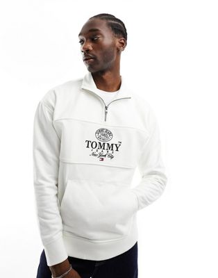 Tommy Jeans relaxed luxe athletic 1/2 zip fleece in white