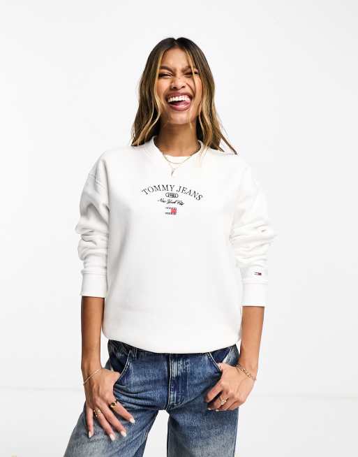 Tommy Jeans relaxed luxe authentic logo crewneck sweatshirt in white | ASOS