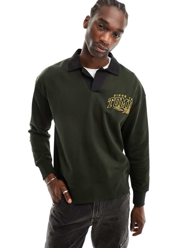 Tommy Jeans - relaxed luxe varsity rugby shirt in green