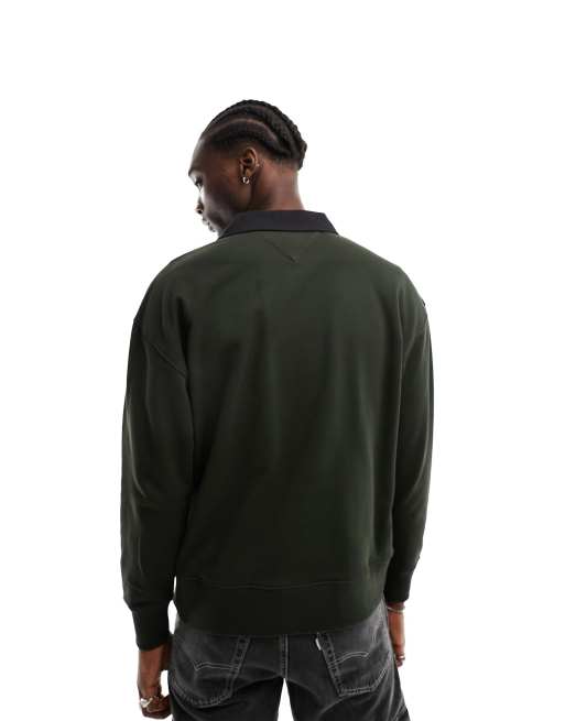 Tommy Jeans relaxed luxe varsity rugby shirt in green, 3 of 4