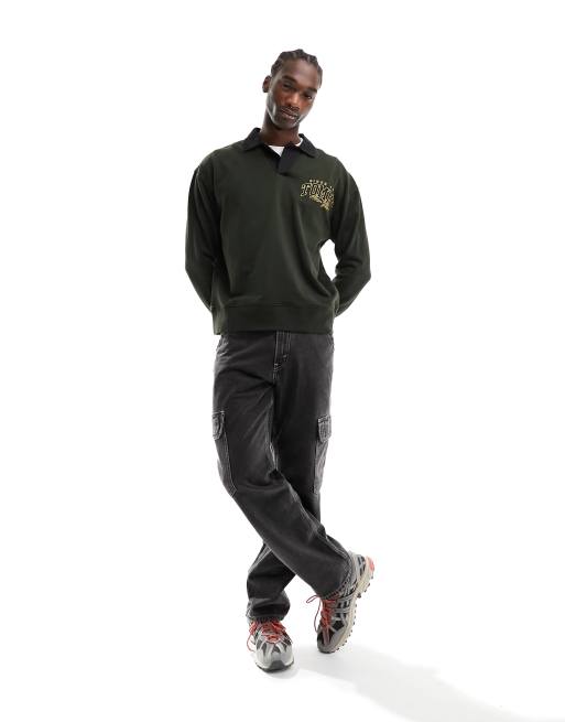 Tommy Jeans relaxed luxe varsity rugby shirt in green, 4 of 4