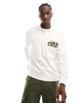 relaxed luxe varsity rugby shirt in white