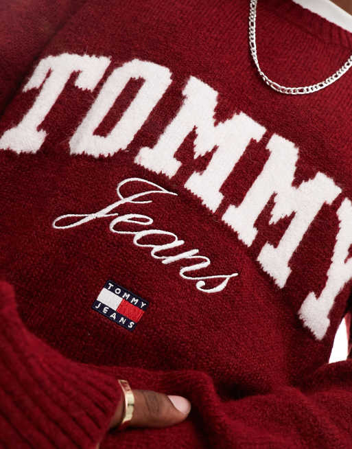 Tommy Jeans relaxed new varsity logo jumper in red ASOS