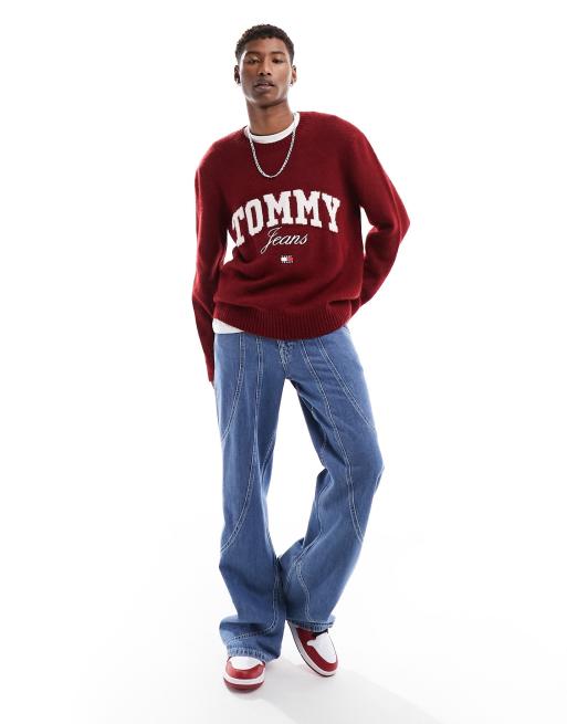 Tommy Jeans relaxed new varsity logo jumper in red