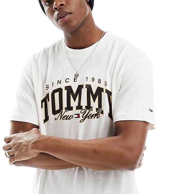 Tommy Jeans relaxed skate luxe varsity logo t-shirt in white | ASOS