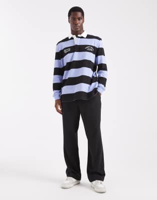 Tommy Jeans Relaxed Striped Script Logo Rugby Polo Shirt In Blue