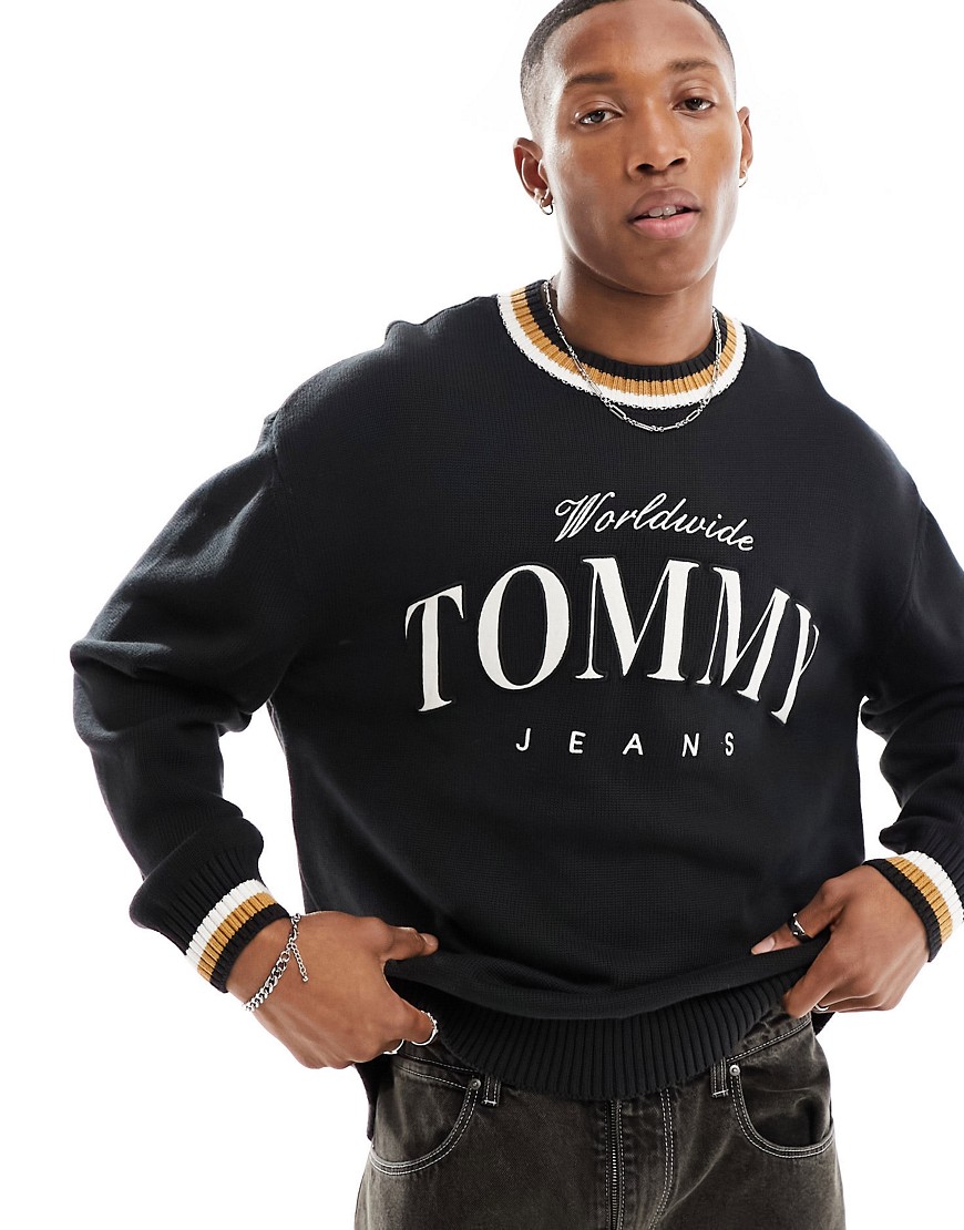 Tommy Jeans relaxed varsity logo sweater in black