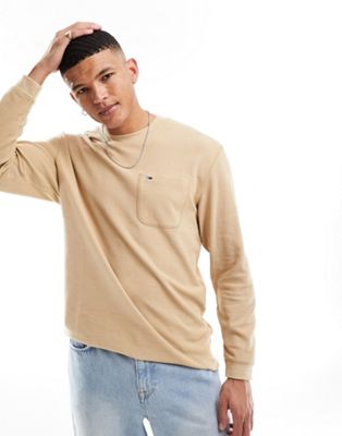Tommy Jeans relaxed waffle knit long sleeve t-shirt in sand